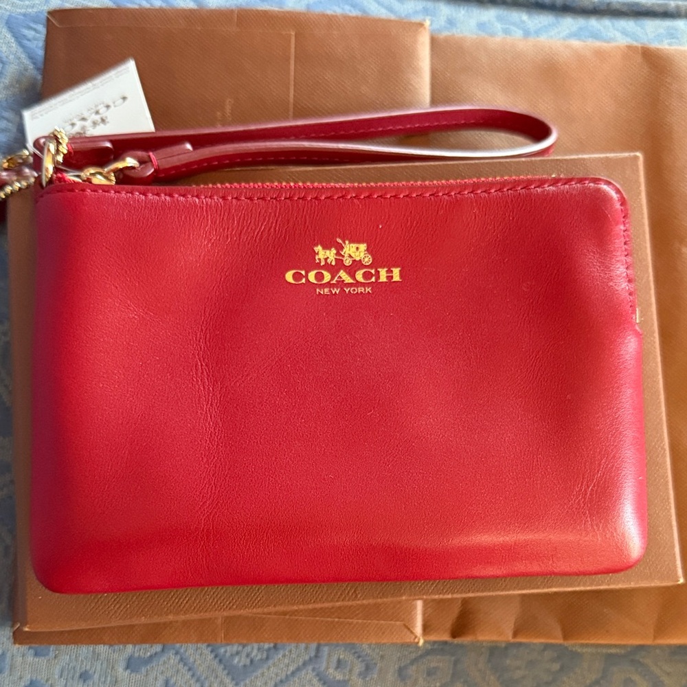 Coach Vibrant Red Leather Wristlet